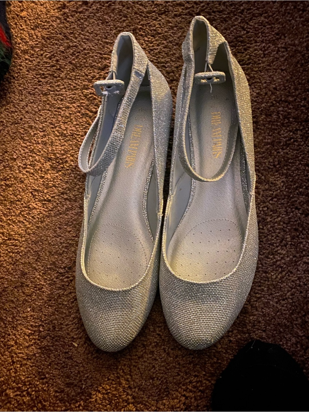 (T)Dream Pairs Silver Glitter Mary Jane Flats Ankle Strap Small Wedge Size 10